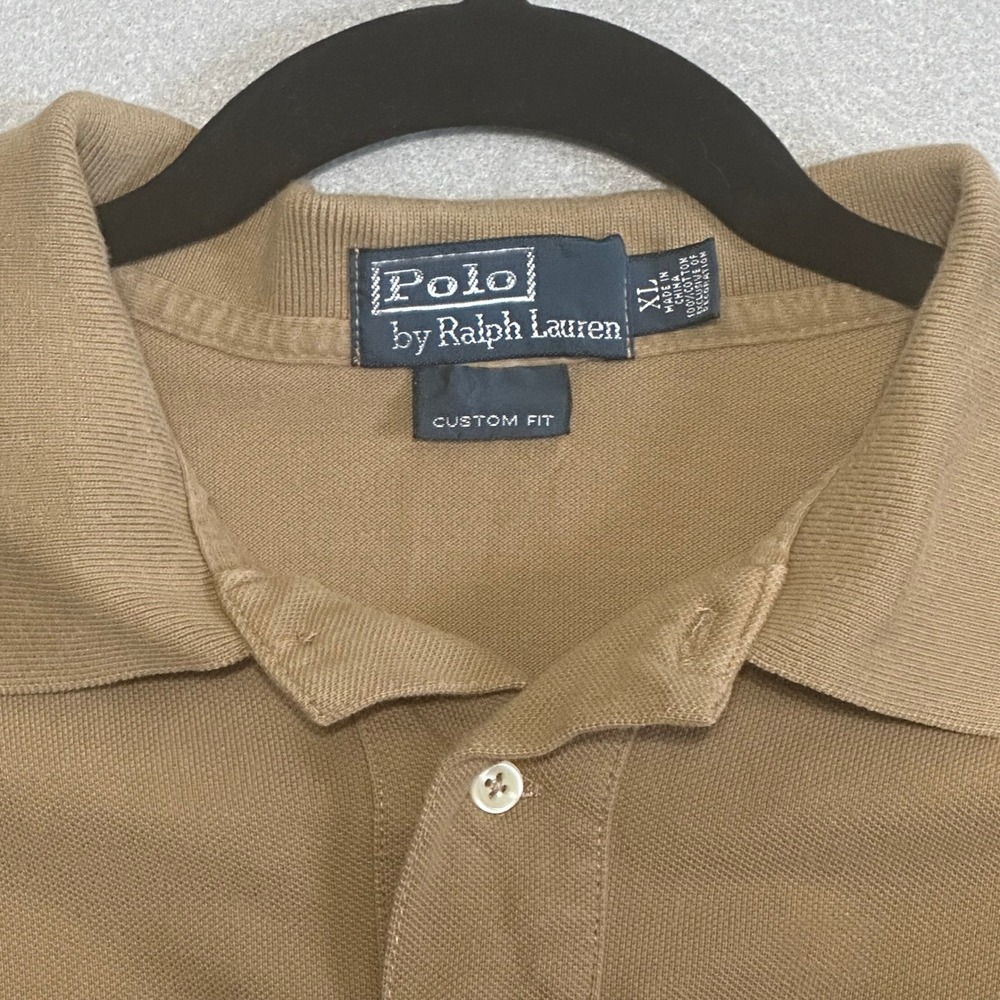 Polo Ralph Lauren Mens XL Custom Fit Short Sleeve Pique Polo Shirt Tan Khaki - Picture 3 of 5